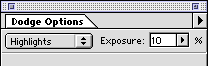 setting options for the dodge tool in the Photoshop 5.x U.I.
