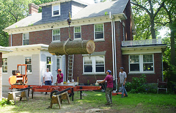 first section lowered onto saw bed