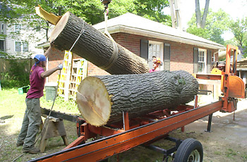 second log guided into place